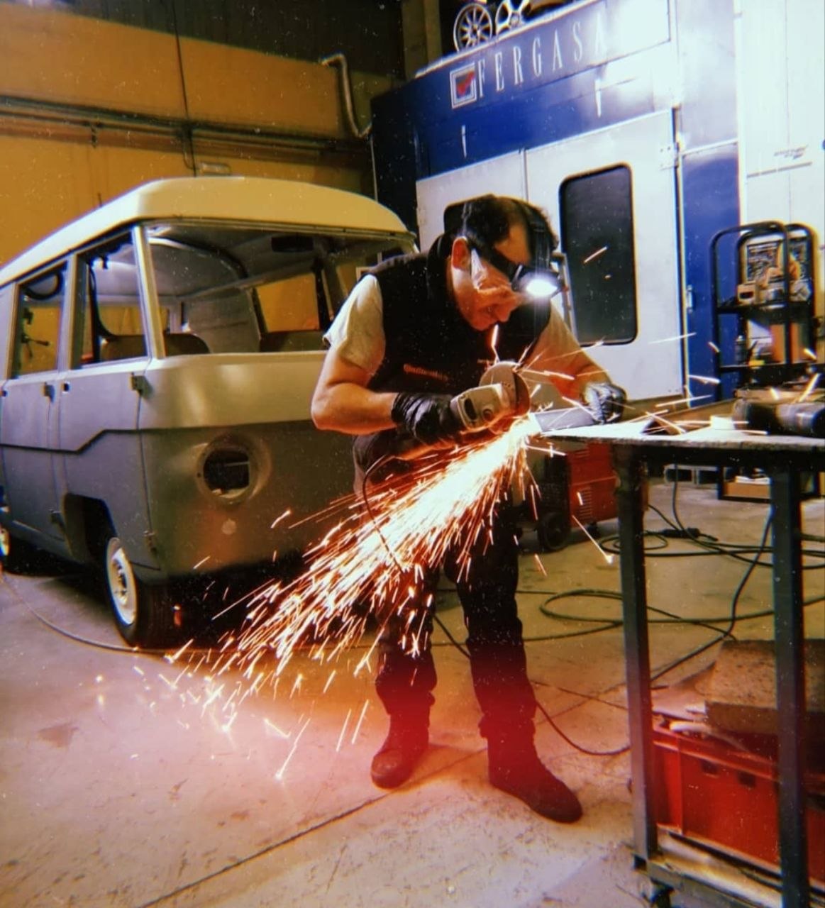 Grinding sparks in the shop